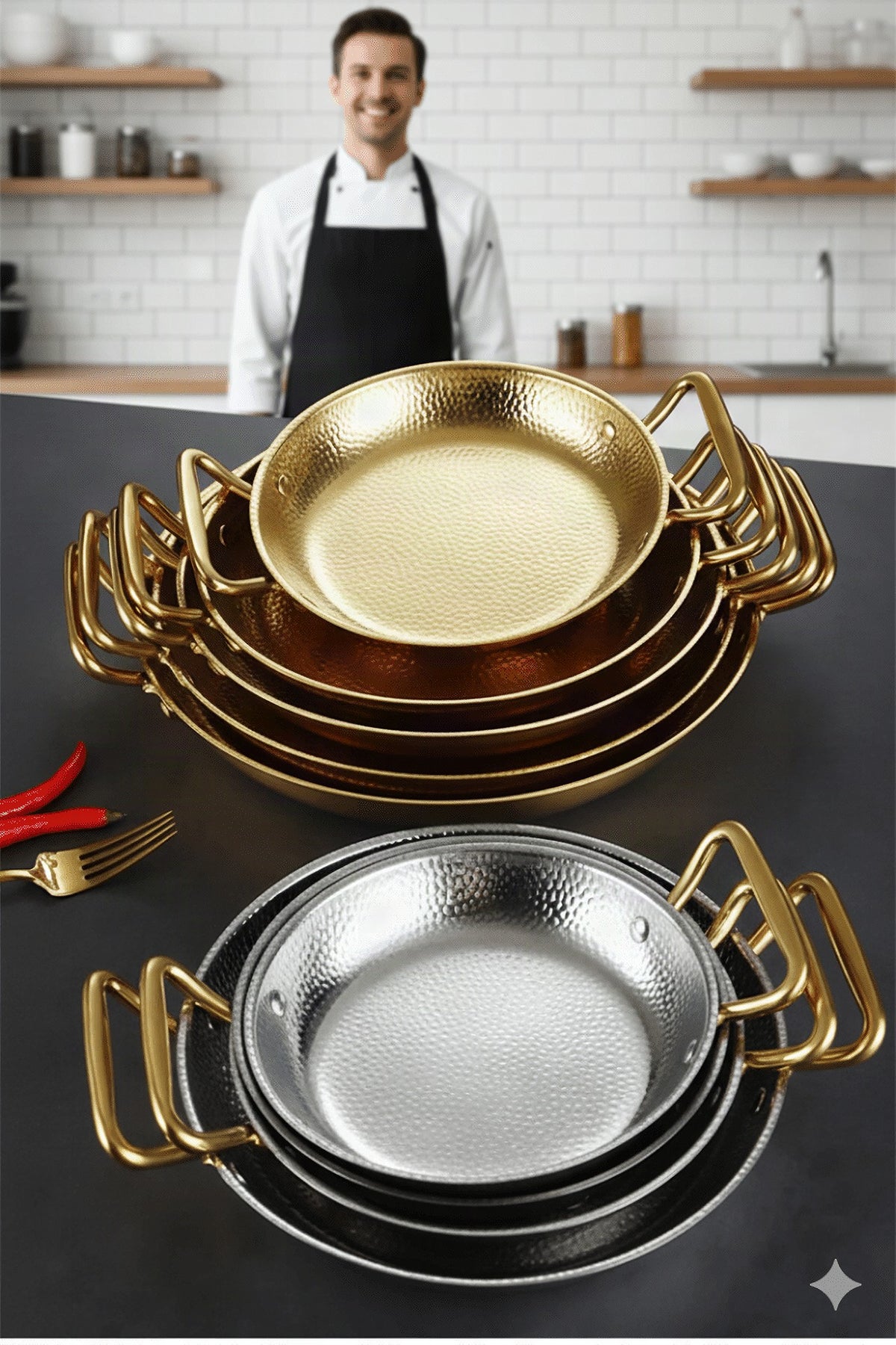 Cacerola de acero inoxidable martillado para freír, salsas y cocina versátil