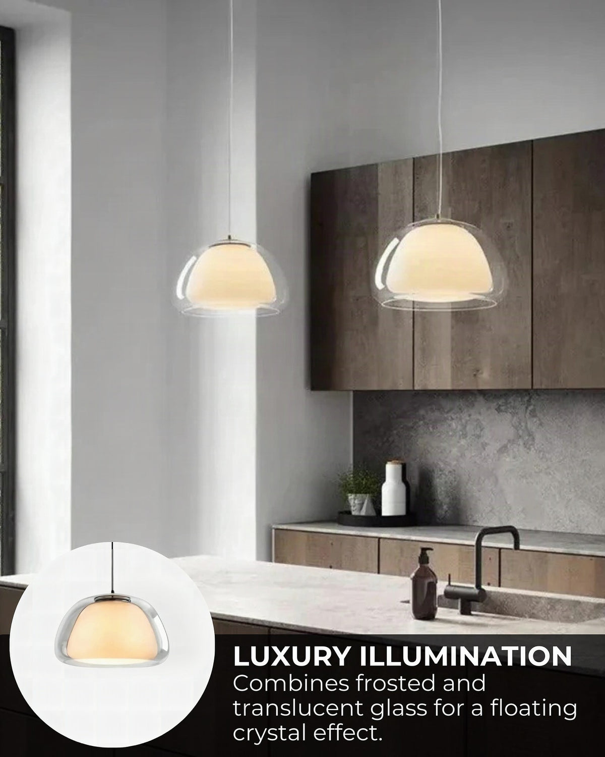 Lámpara colgante de cristal con cúpula elegante