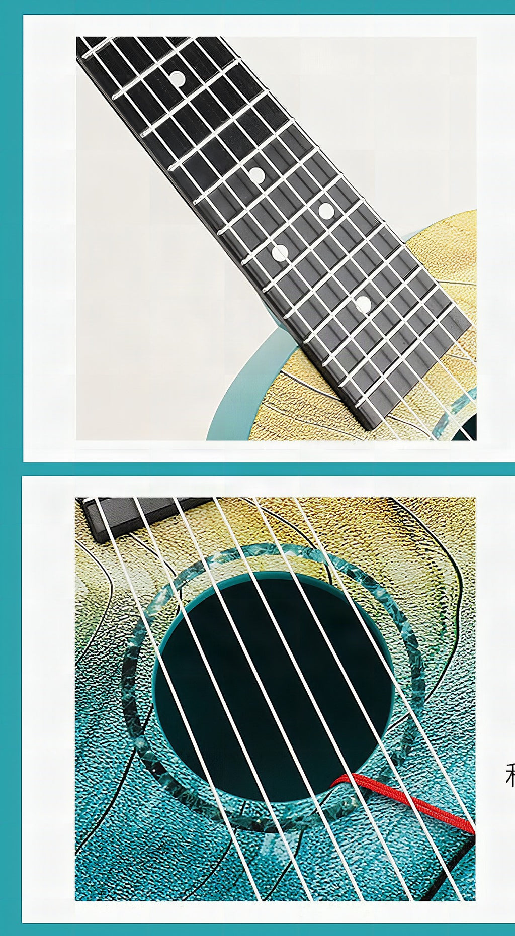 Ukelele artístico con diseño de olas