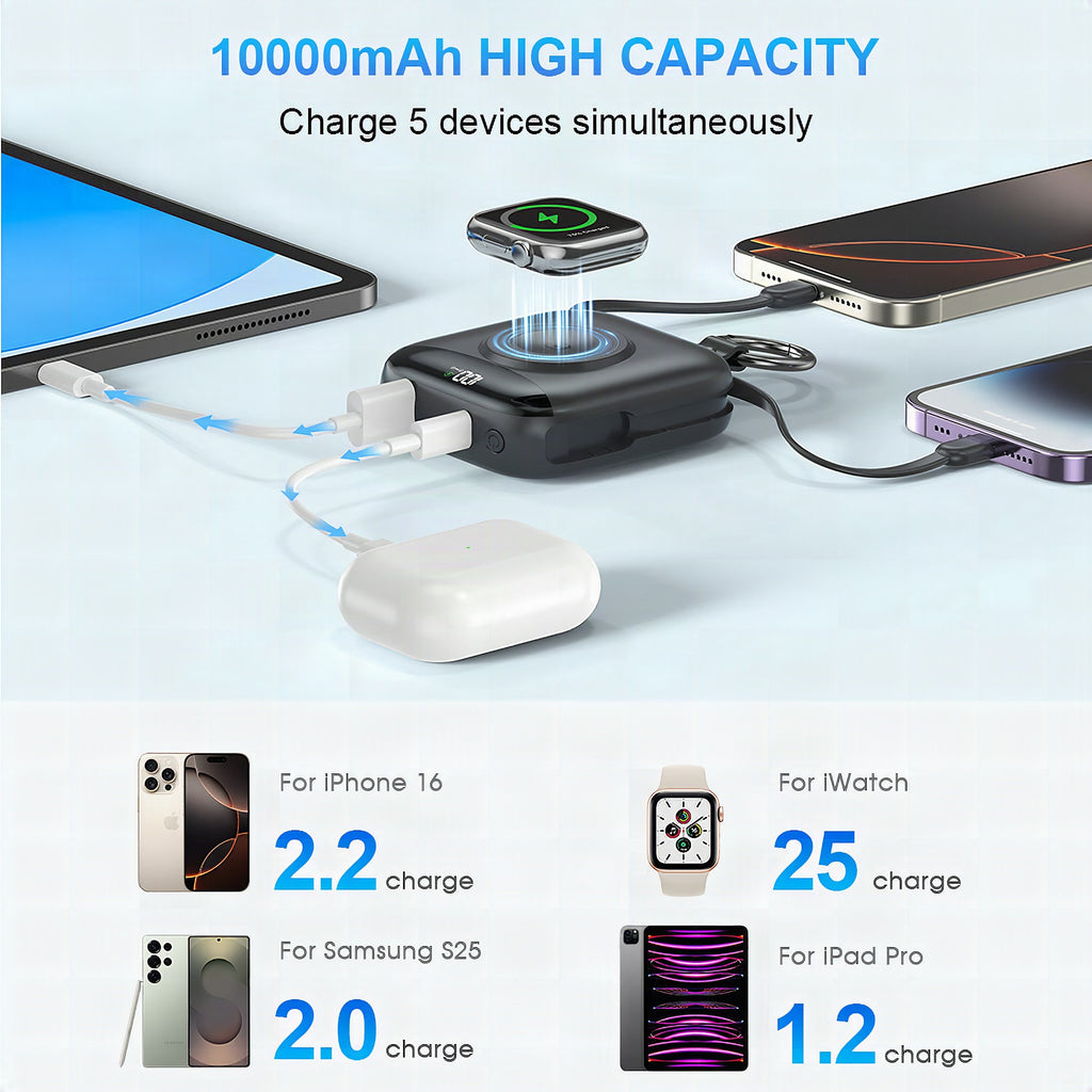 Cargador inalámbrico portátil con batería integrada y pantalla LCD