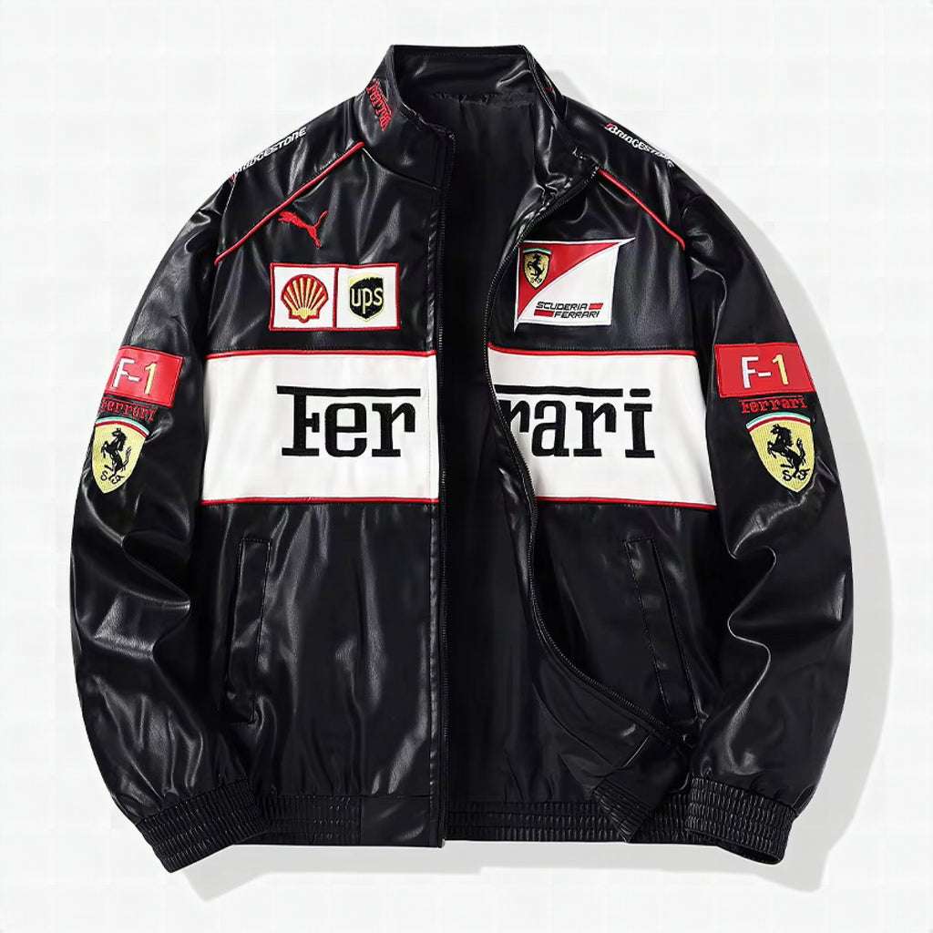 Chaqueta de cuero Ferrari Vintage de carreras – Unisex – Retro (oversize)