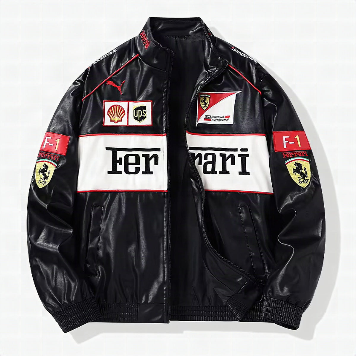 Chaqueta de cuero Ferrari Vintage de carreras – Unisex – Retro (oversize)