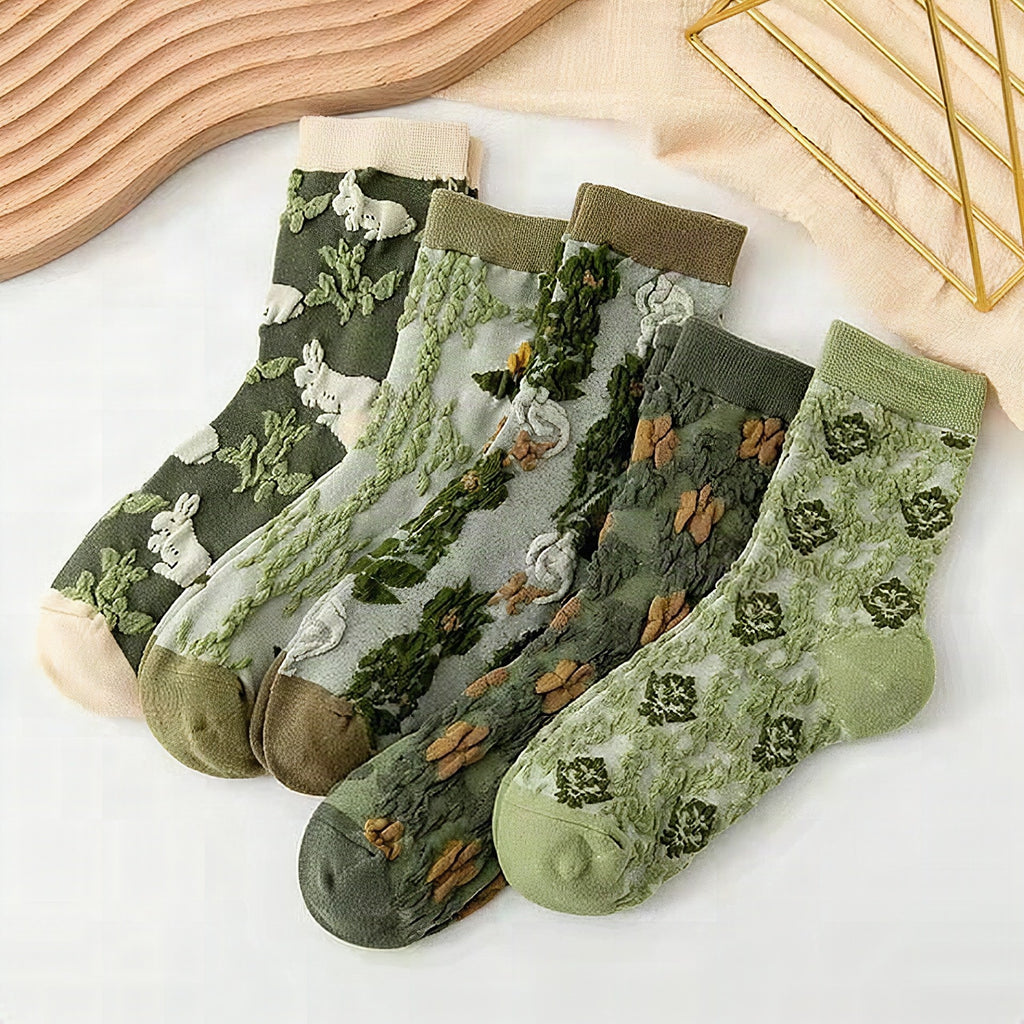 Pack de 5 pares de calcetines vintage con bordado floral