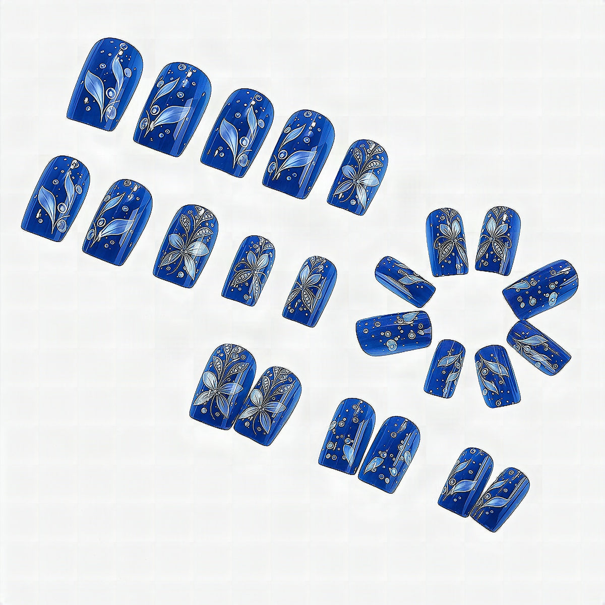 Set de uñas artísticas con diseños florales