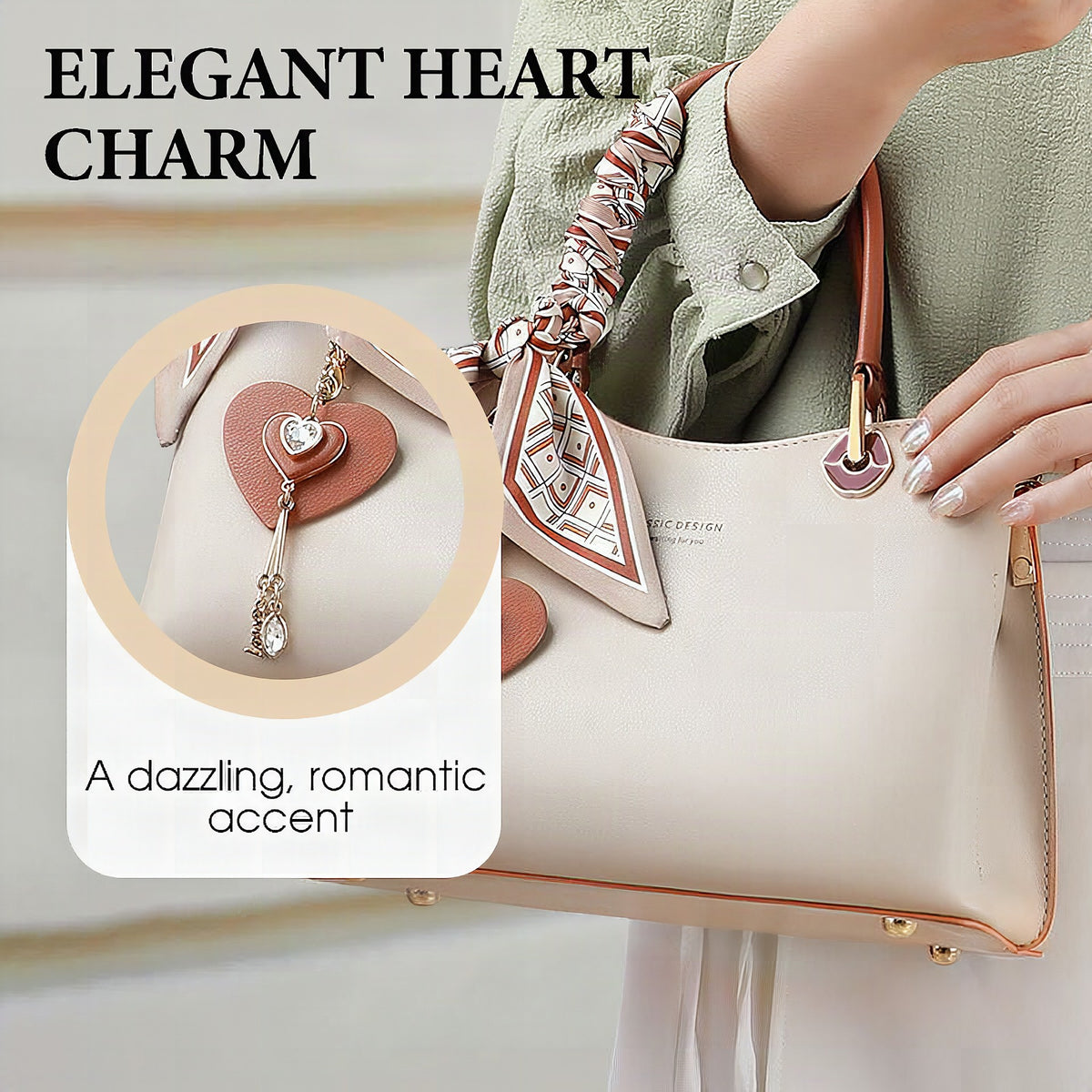 Bolso de mujer elegante con colgante de corazón brillante