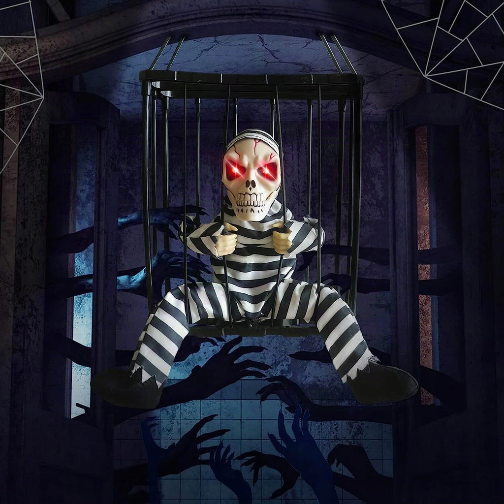 Prisionero en jaula con sensor de movimiento y sonido para Halloween