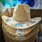 Sombrero cowgirl de paja con prismas reflectantes