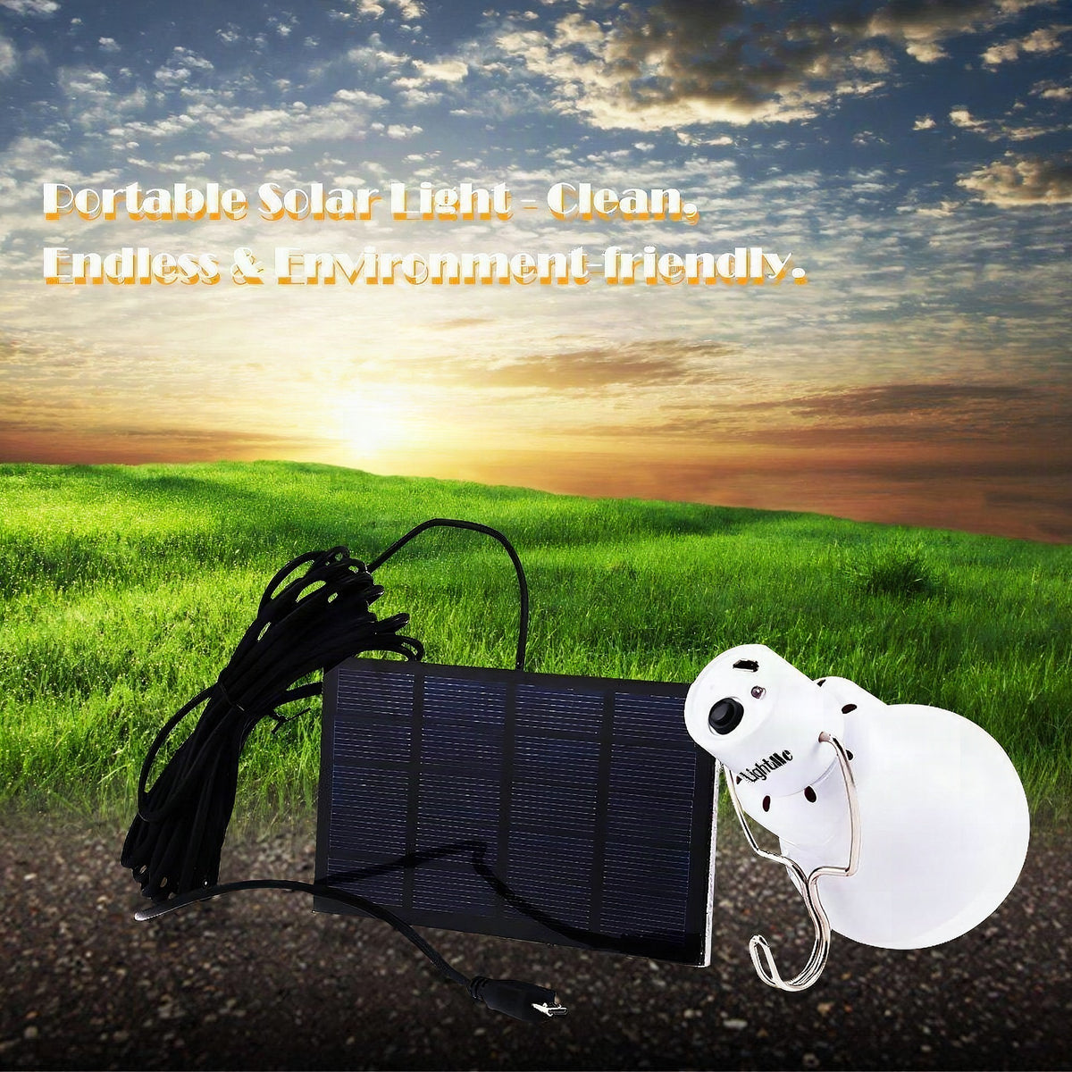 Bombilla LED con panel solar recargable para interior y exterior