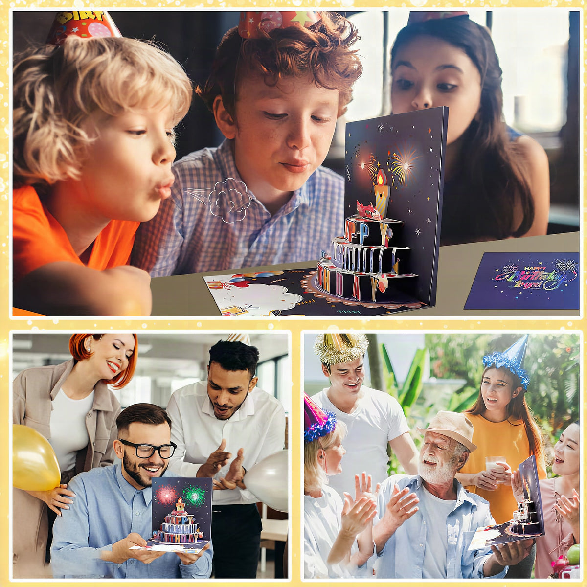 Tarjeta de cumpleaños pop-up con luz y sonido