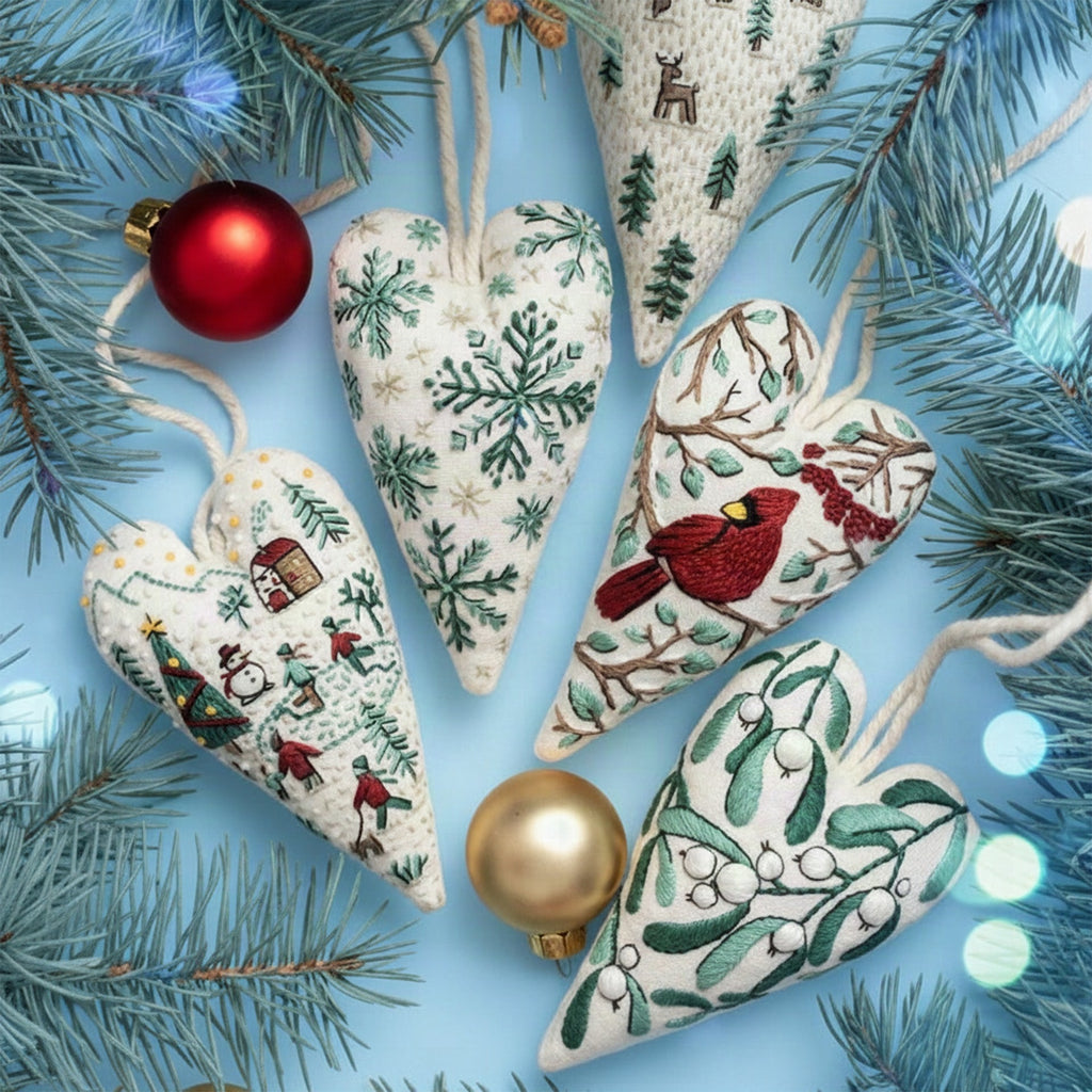 Kit de bordado navideño DIY con forma de corazón