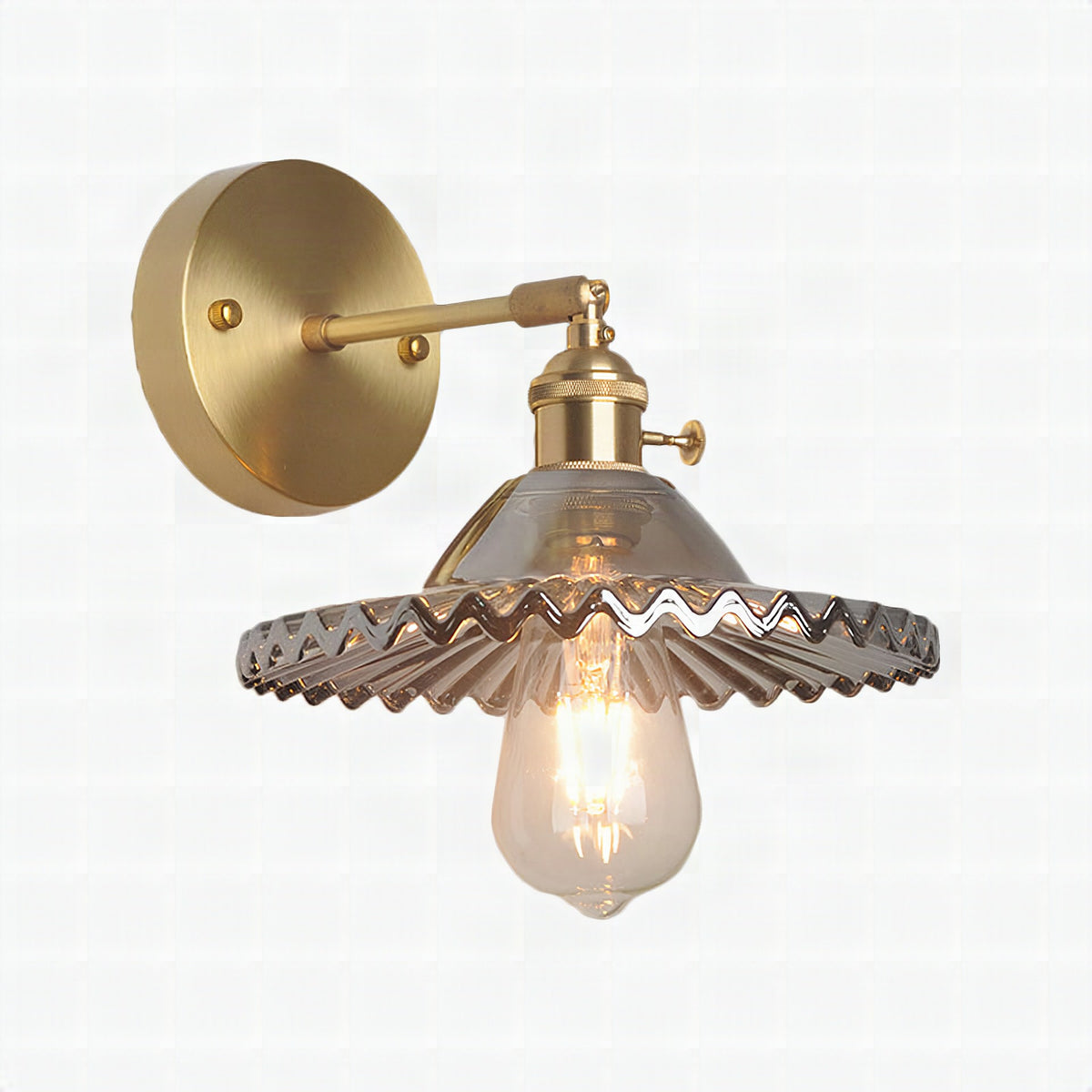 Aplique de pared industrial con cuenco de latón y cristal ahumado, 1 luz