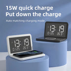 Despertador digital con carga inalámbrica rápida 15 W, temperatura y luz