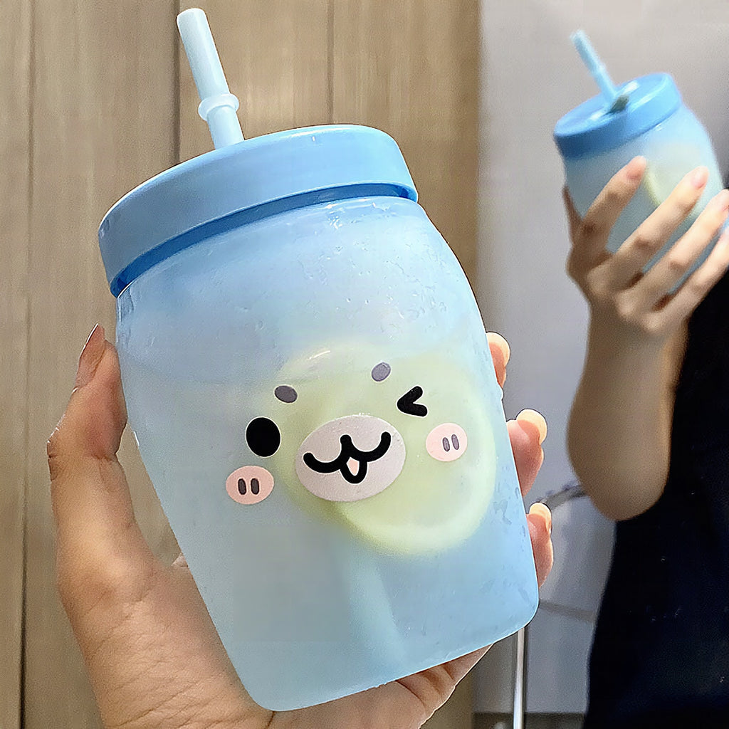 Vaso con pajita y diseño de animales