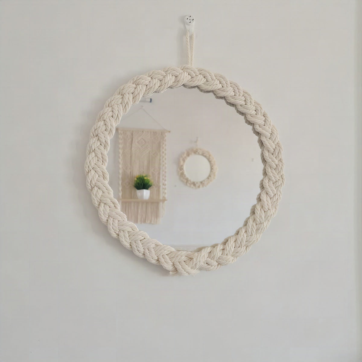 Espejo decorativo de pared con marco de cuerda trenzada