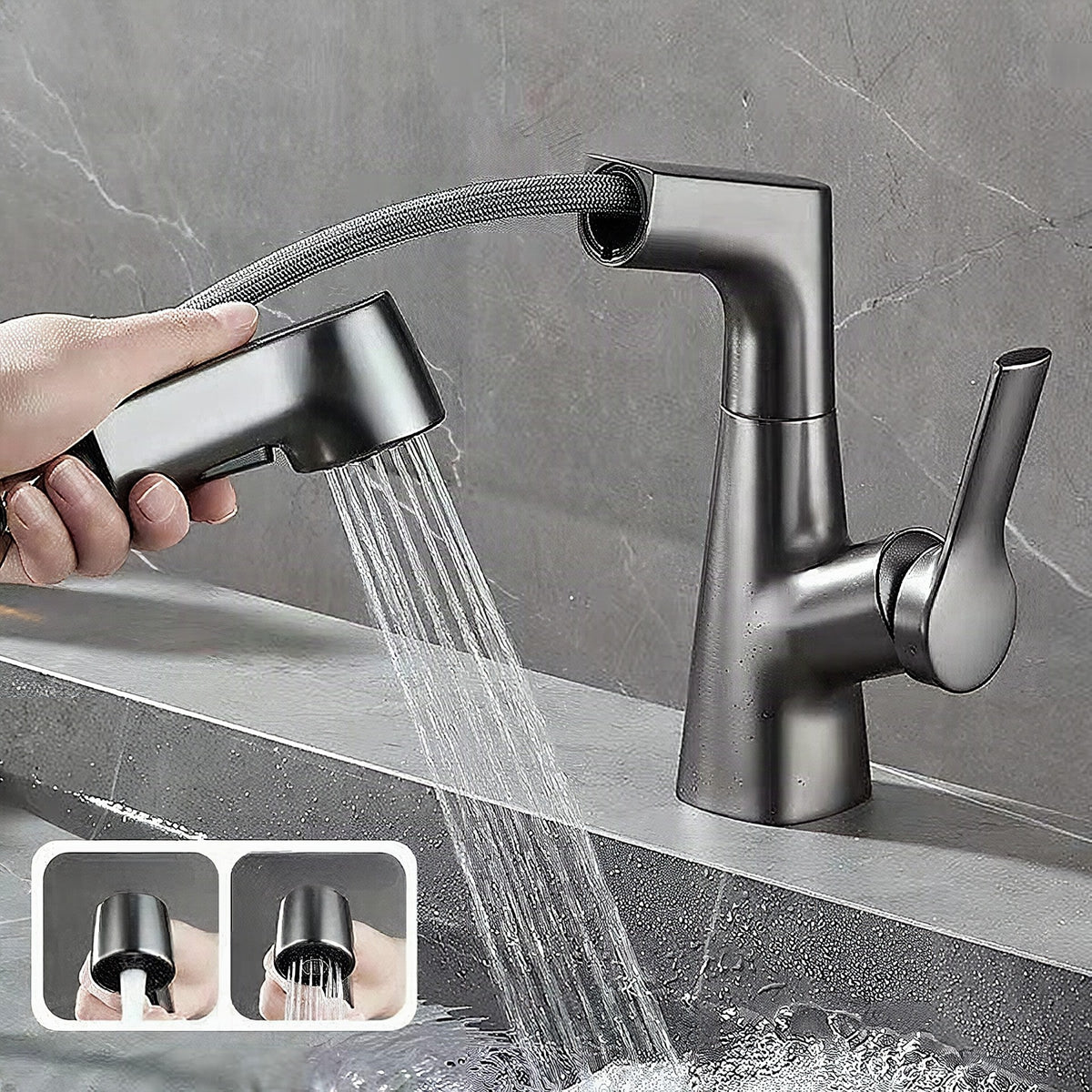 Grifo de baño con ducha de mano giratoria y extraíble