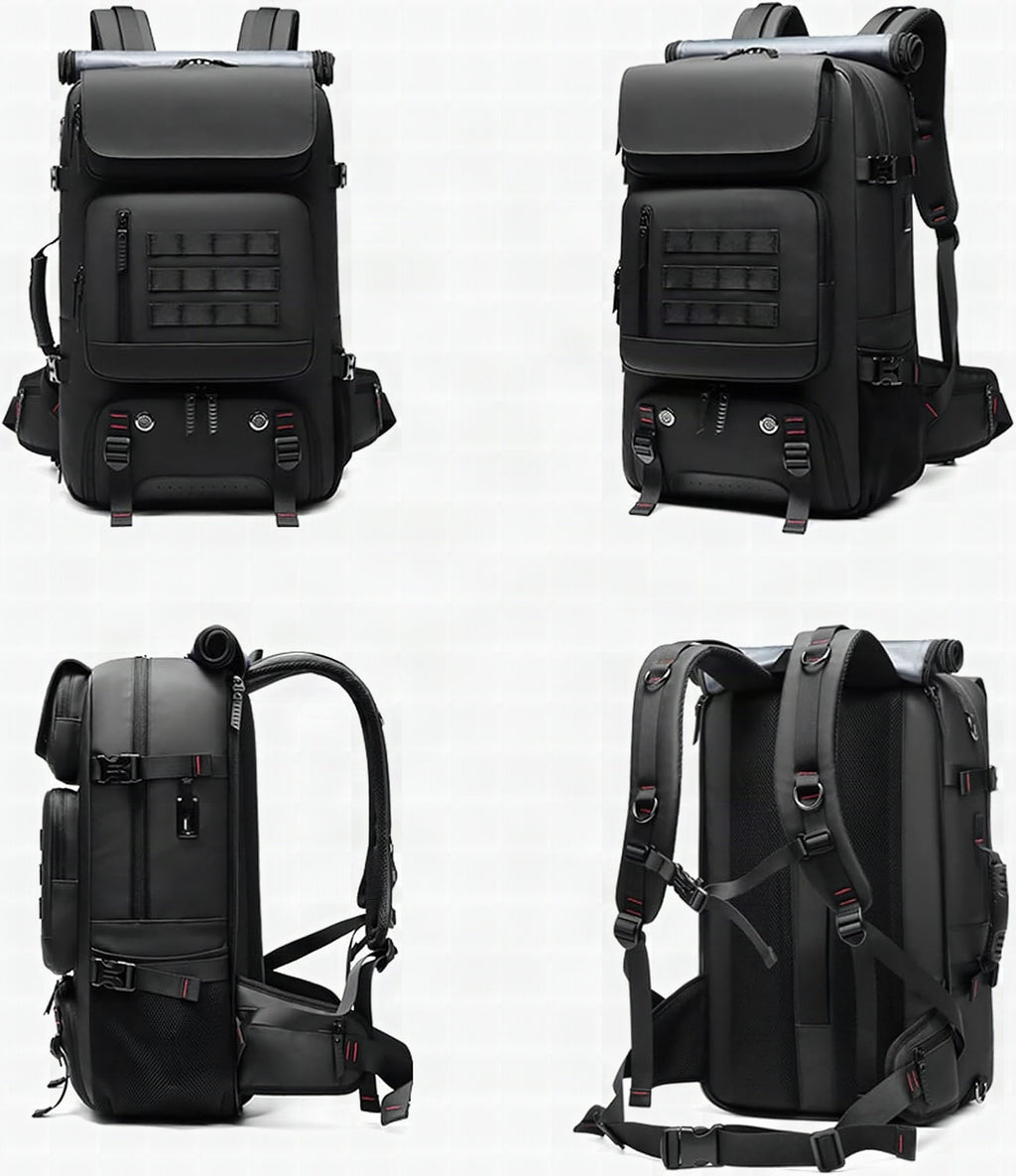 Mochila de viaje impermeable 50 L con compartimento para calzado y puerto USB
