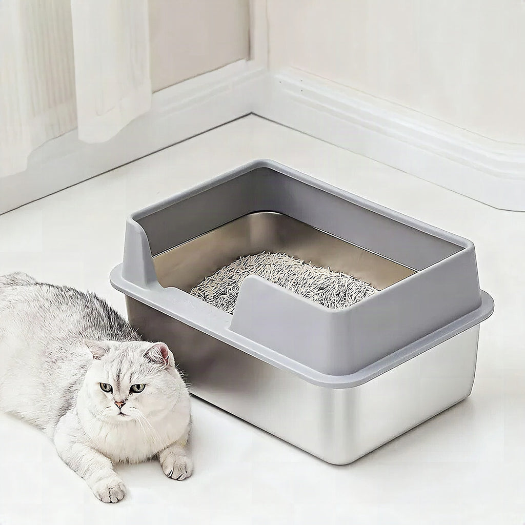 Bandeja de arena para gatos de acero inoxidable con paredes altas