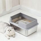 Bandeja de arena para gatos de acero inoxidable con paredes altas