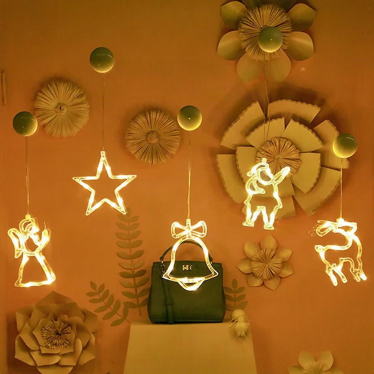 Luces LED de Navidad con ventosas para cristal y espejos
