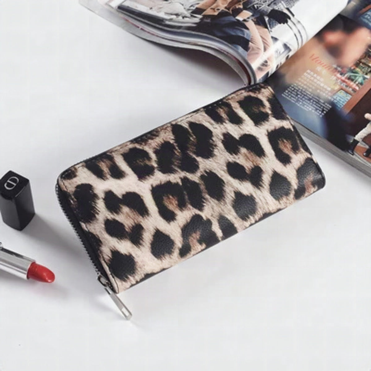 Cartera clásica con estampado de leopardo para mujer