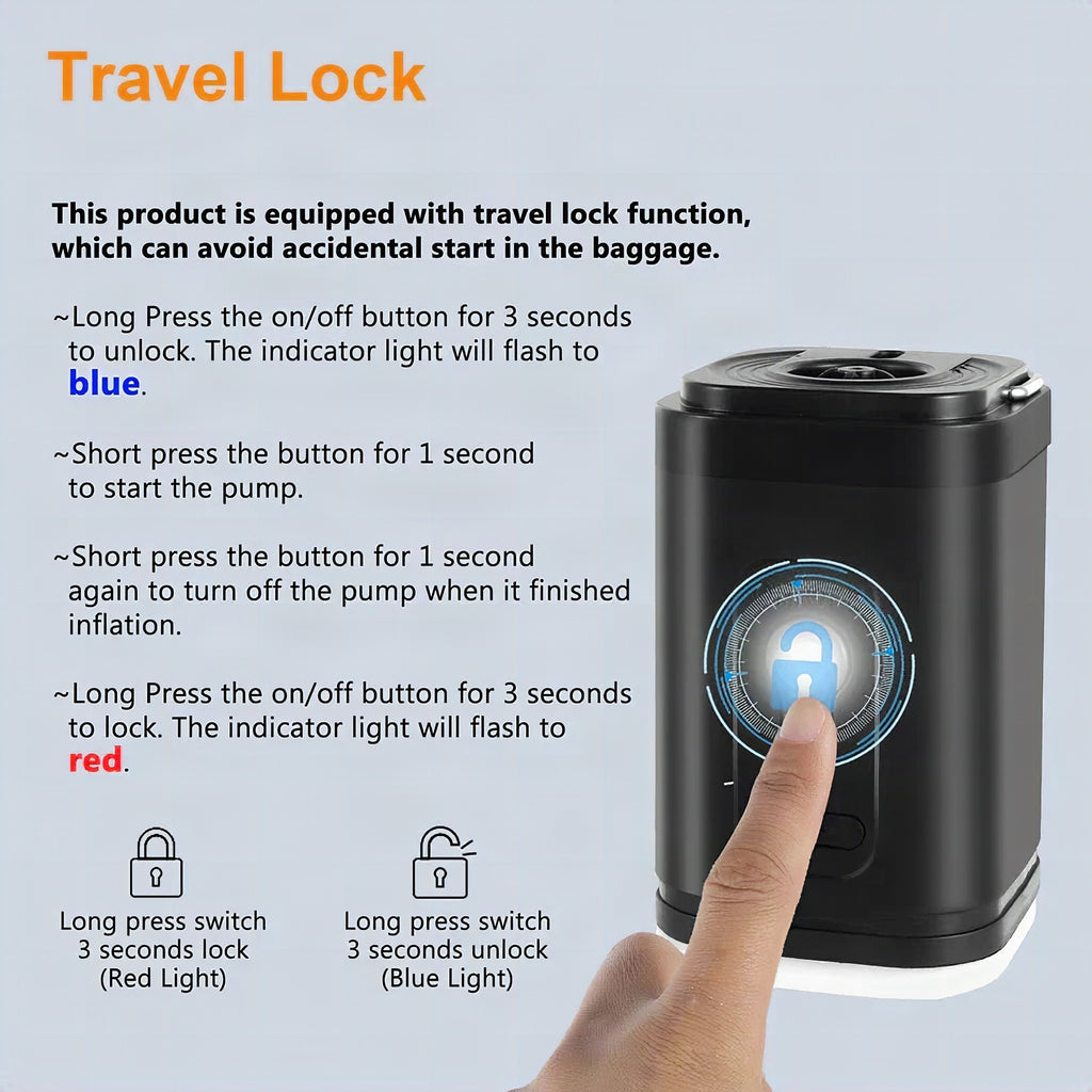 Mini bomba de aire AirFlare — compacta y potente para camping y viajes