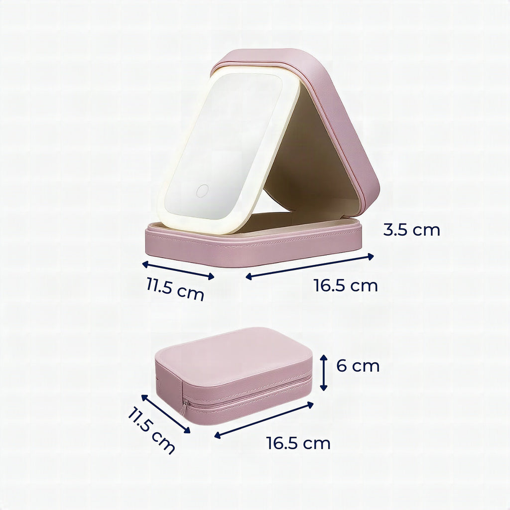 Espejo con luz LED y organizador de maquillaje GlowSpace con ángulo ajustable