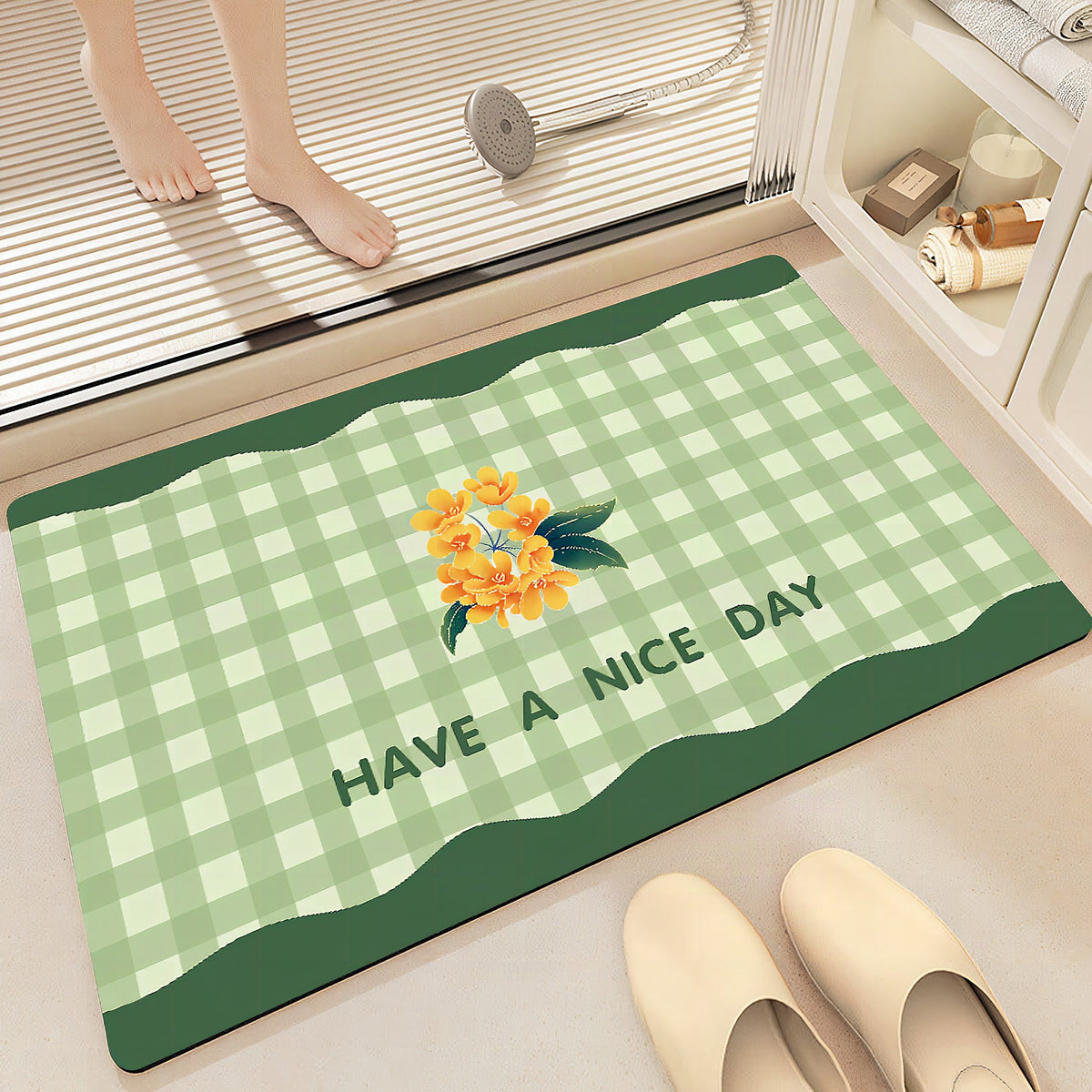 Alfombra de baño decorativa con mensaje positivo