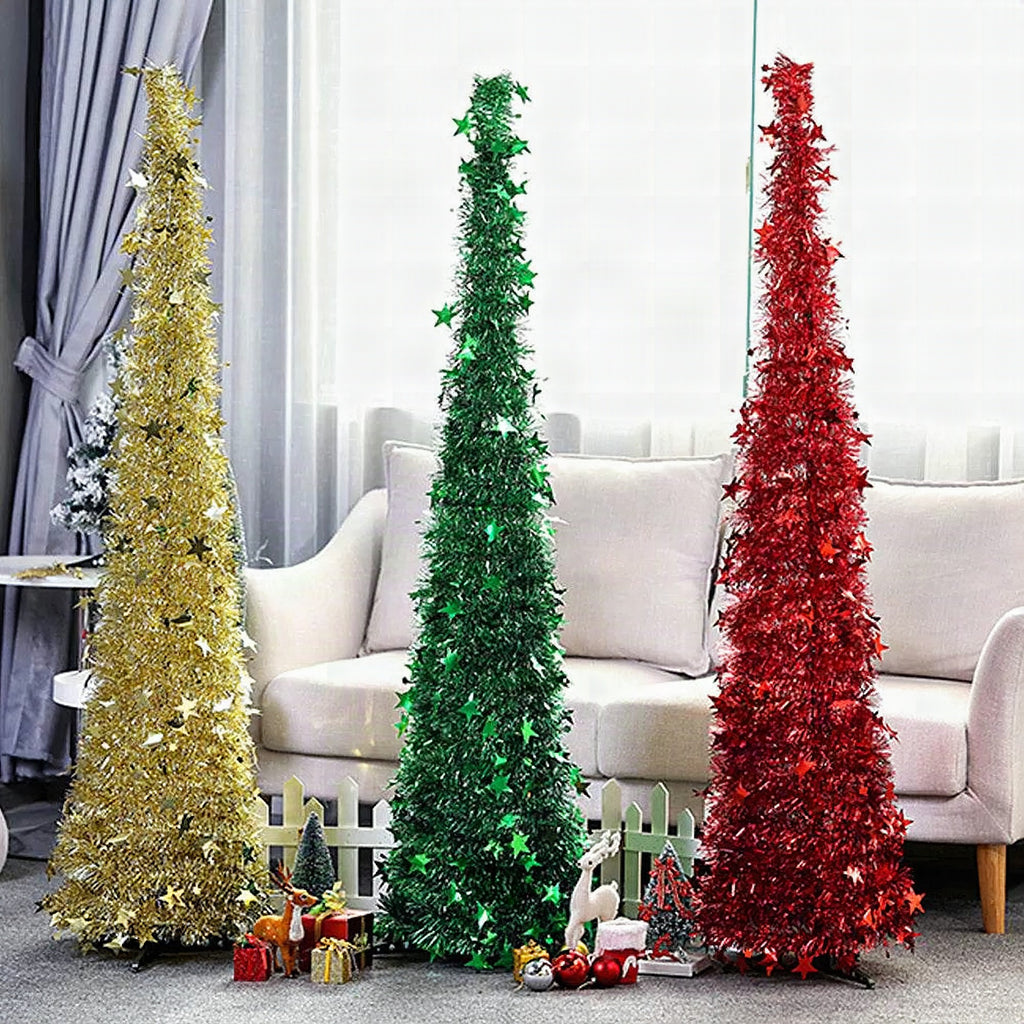 Árbol de Navidad artificial plegable con lentejuelas y soporte