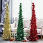 Árbol de Navidad artificial plegable con lentejuelas y soporte