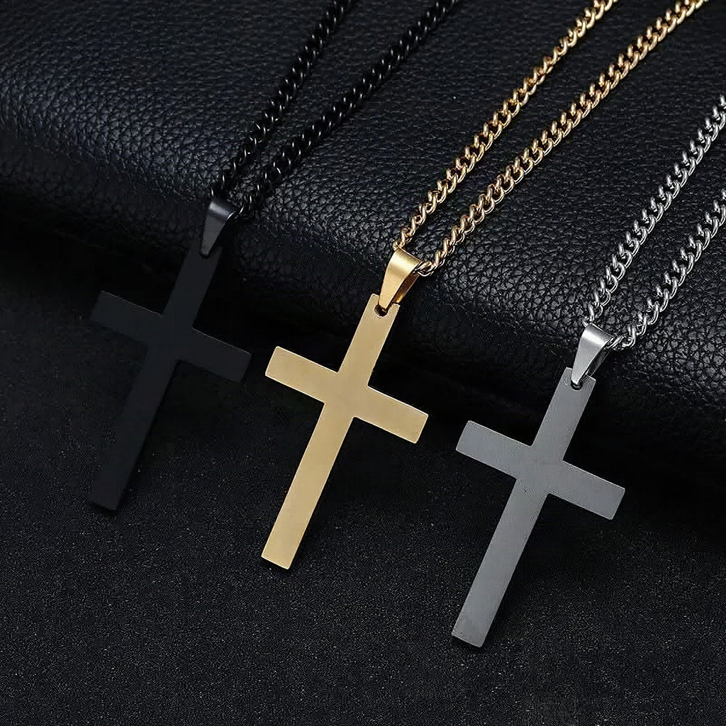 Collar para hombre con colgante de cruz de acero inoxidable