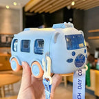 Botella de agua de 500 ml con forma de autobús – A prueba de fugas con pajita y correa