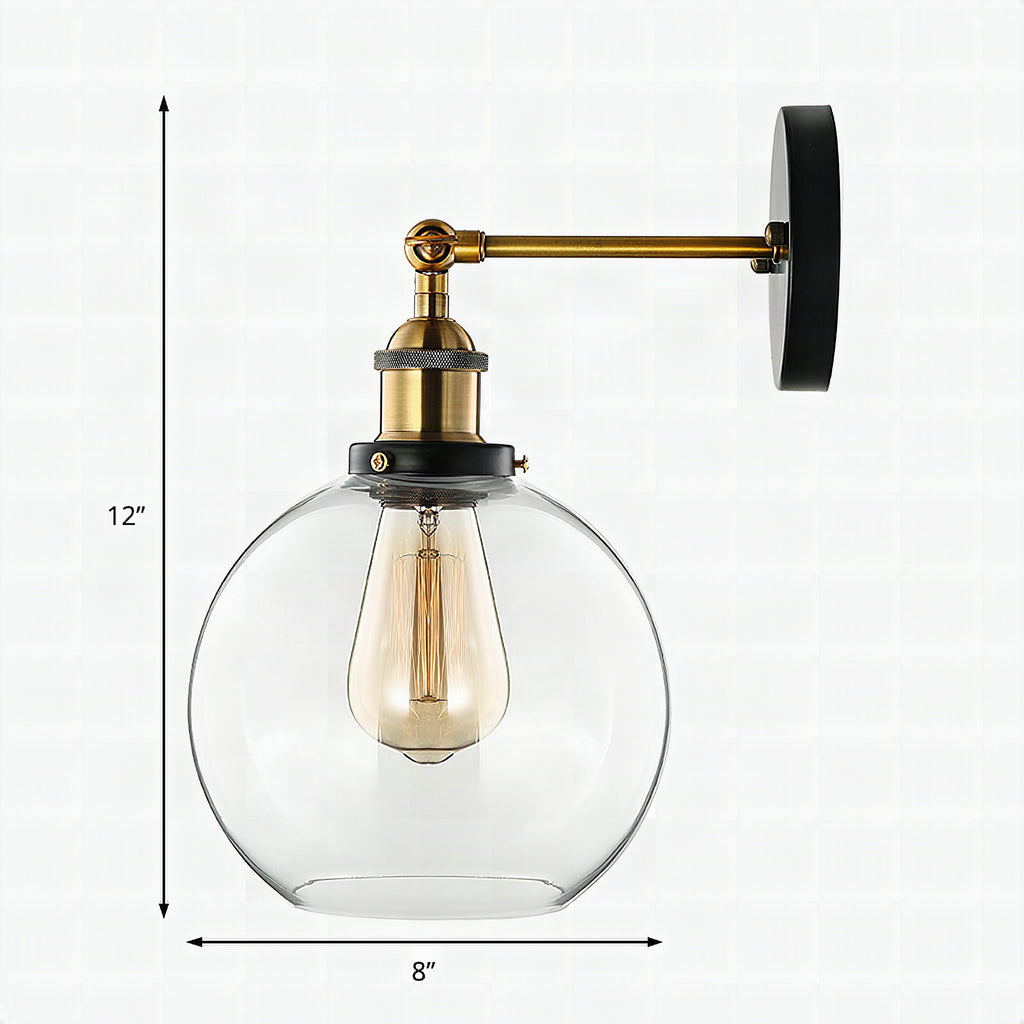 Aplique de pared de cristal soplado transparente con acabado en latón – 1 luz estilo industrial