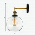 Aplique de pared de cristal soplado transparente con acabado en latón – 1 luz estilo industrial