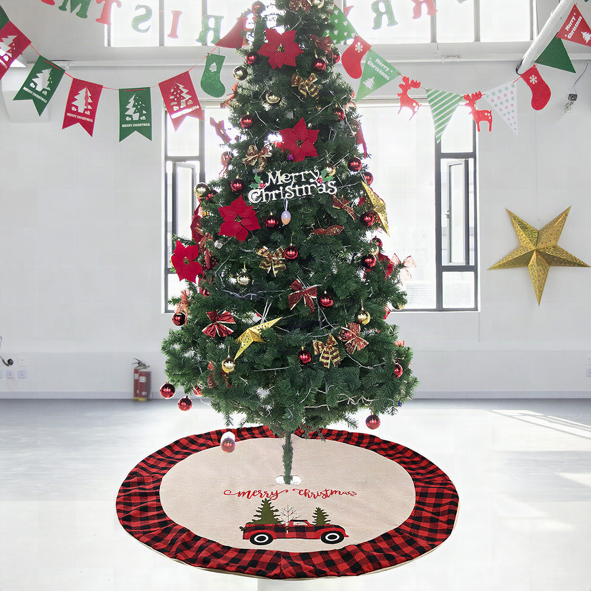 Falda para árbol de Navidad de lino con diseño de coche 120 cm