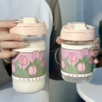 Vaso térmico con patrón floral elegante para mujer
