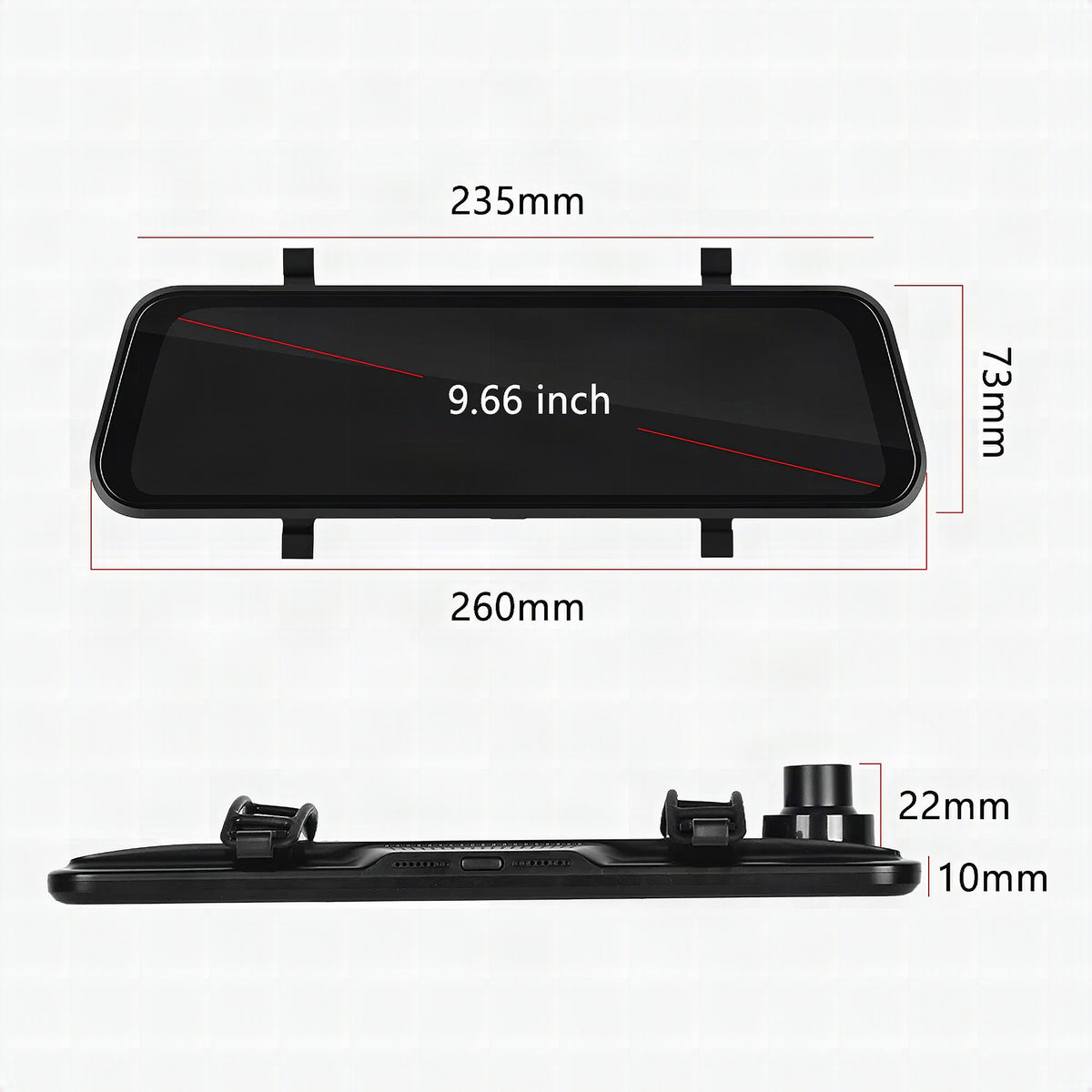 Espejo retrovisor con cámara dual HD, pantalla táctil de 9,66" y GPS integrado