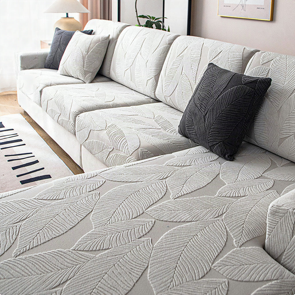 Funda de sofá elástica jacquard de hojas, impermeable y antiarañazos