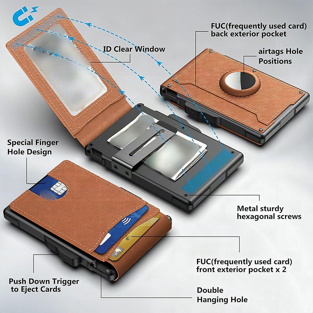 Cartera minimalista para hombre con tarjetero de aluminio pop-up y pinza para billetes