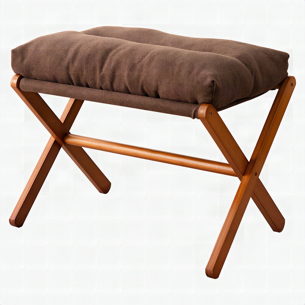 Taburete plegable con asiento acolchado y estructura de madera