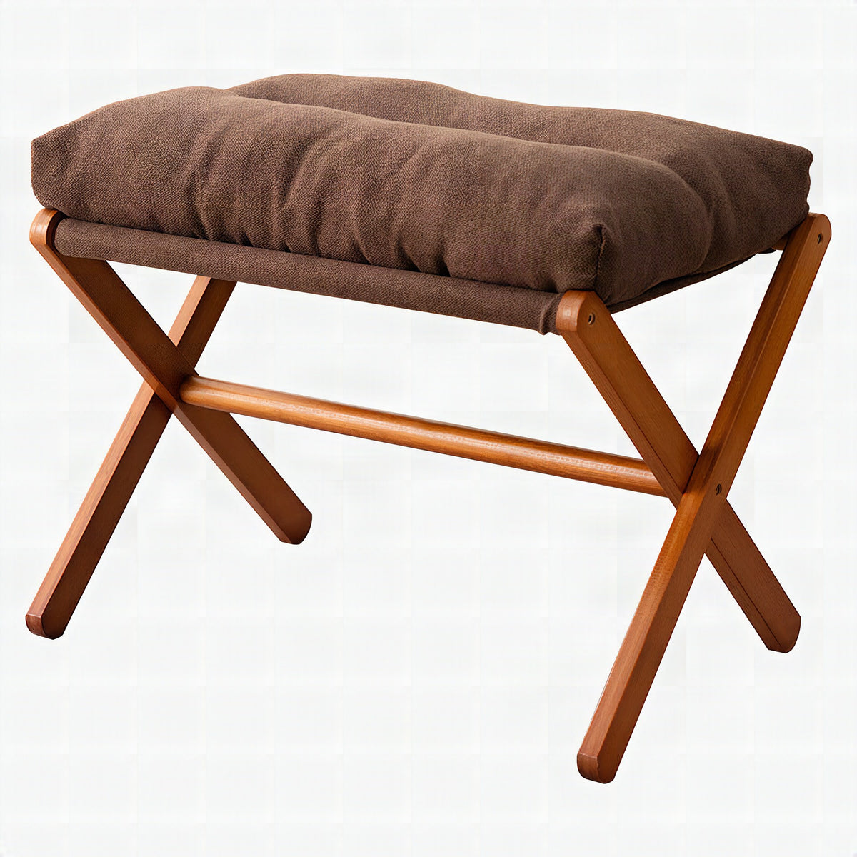 Taburete plegable con asiento acolchado y estructura de madera