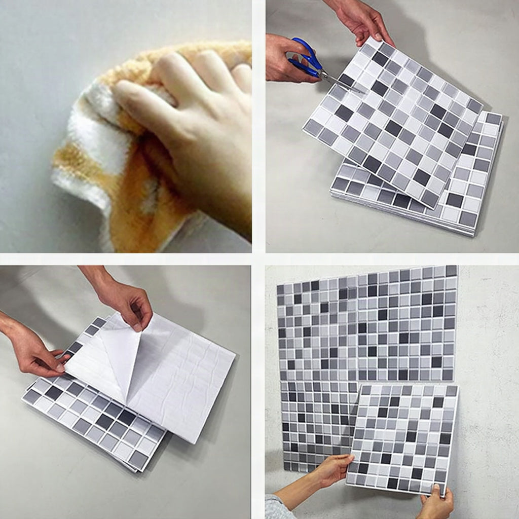 Placas de mosaico PVC autoadhesivas cuadradas resistentes a manchas para ducha – Pack de 5