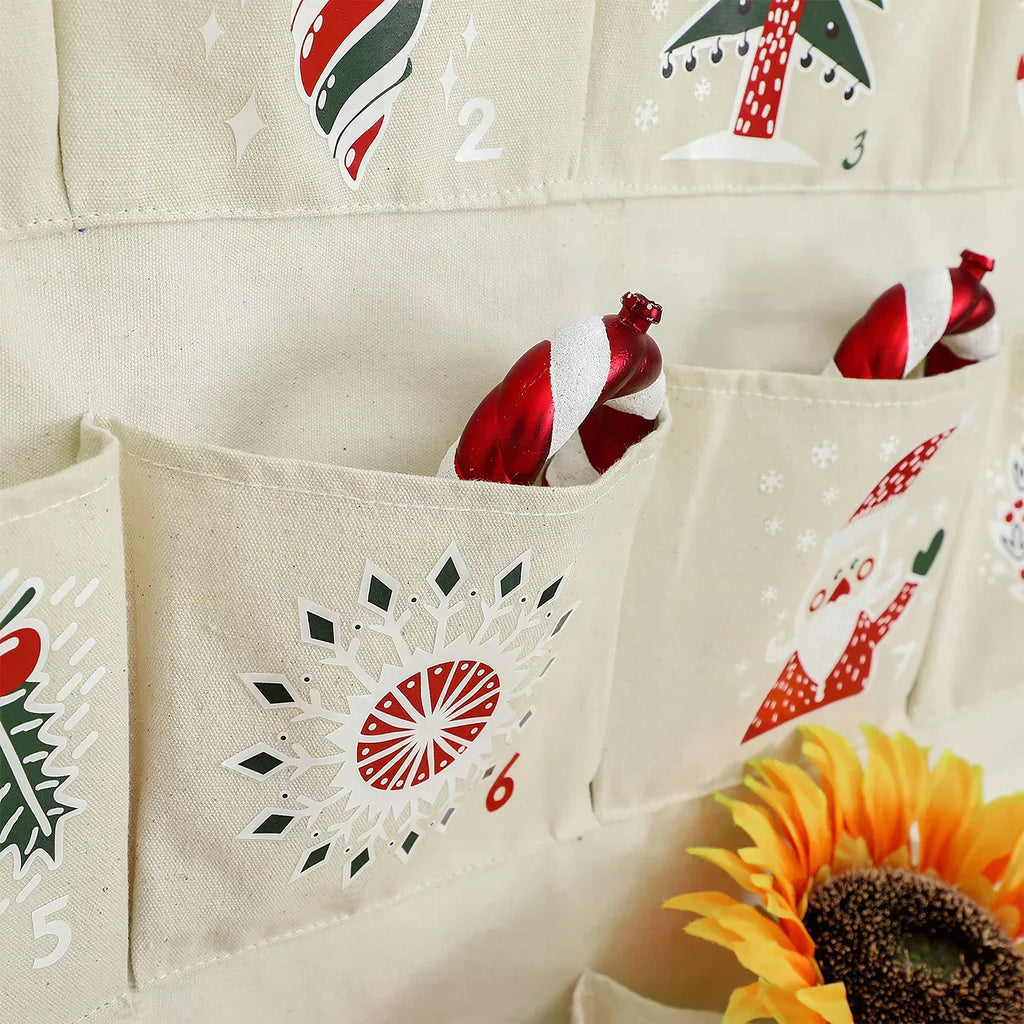 Calendario de adviento con 24 bolsitas de tela para niños – Decoración navideña colgante multicolor