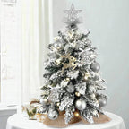 Árbol de Navidad mini de 60 cm con nieve escarchada y adornos para mesa