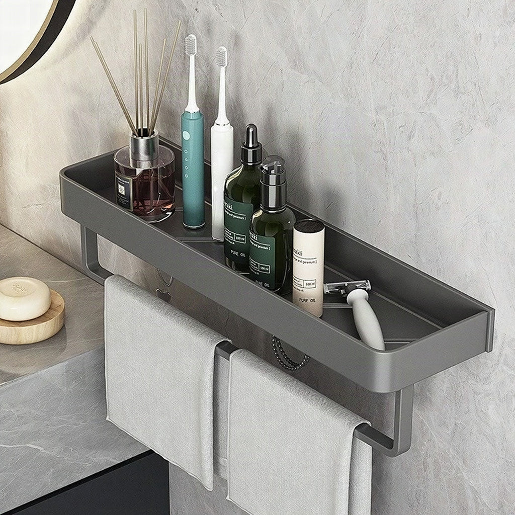 Estantería de baño gris moderna con barra para toallas opcional