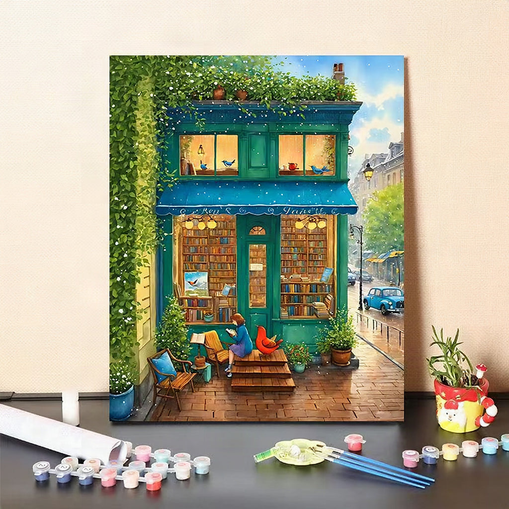 Kit de pintura por números con lienzo de librería