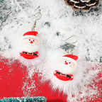 Pendientes navideños con pompón de pelo y motivos de copo de nieve, reno y Papá Noel