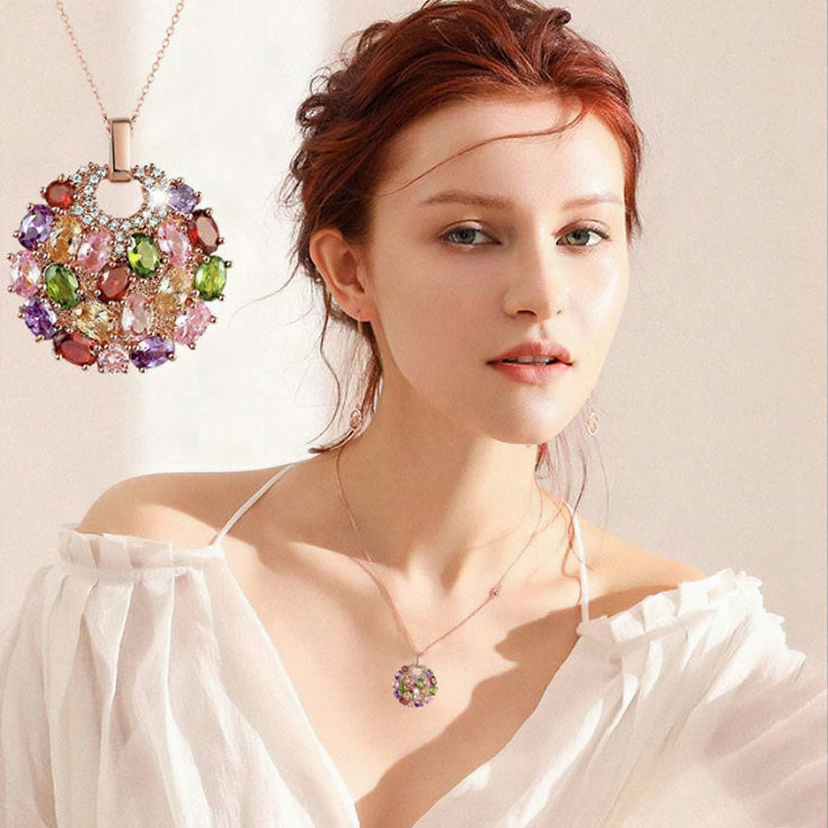 Conjunto de joyas con circonitas de colores para mujer