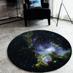 Alfombra redonda con patrón de galaxia negra de poliéster, lavable, antideslizante y apta para mascotas