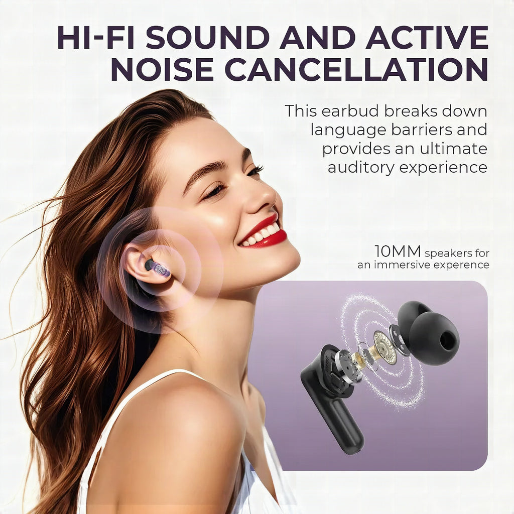 Auriculares de traducción en tiempo real con pantalla táctil y cancelación de ruido