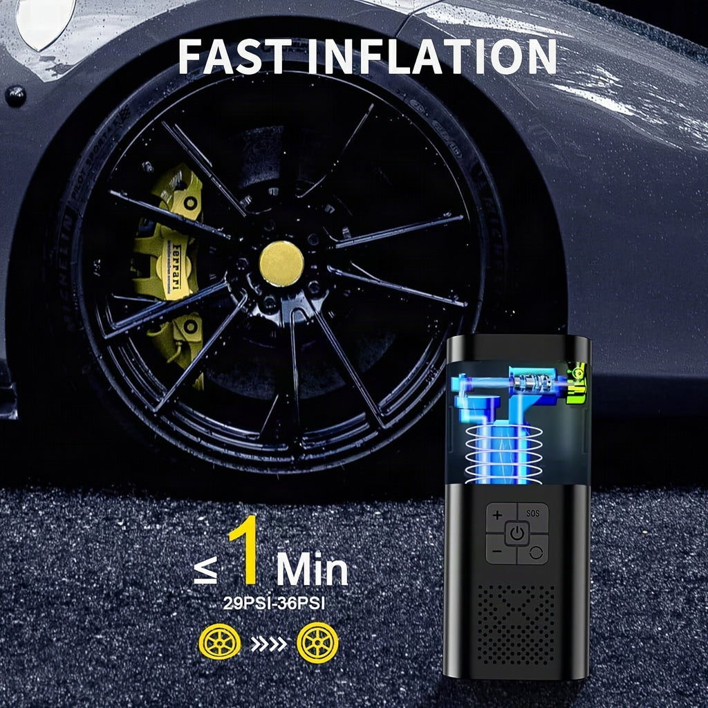 Compresor de aire portátil con pantalla LCD y luz LED – Inflador 150 PSI para coches, bicicletas y equipamiento deportiv